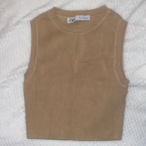 Tan zara crop top shirt
